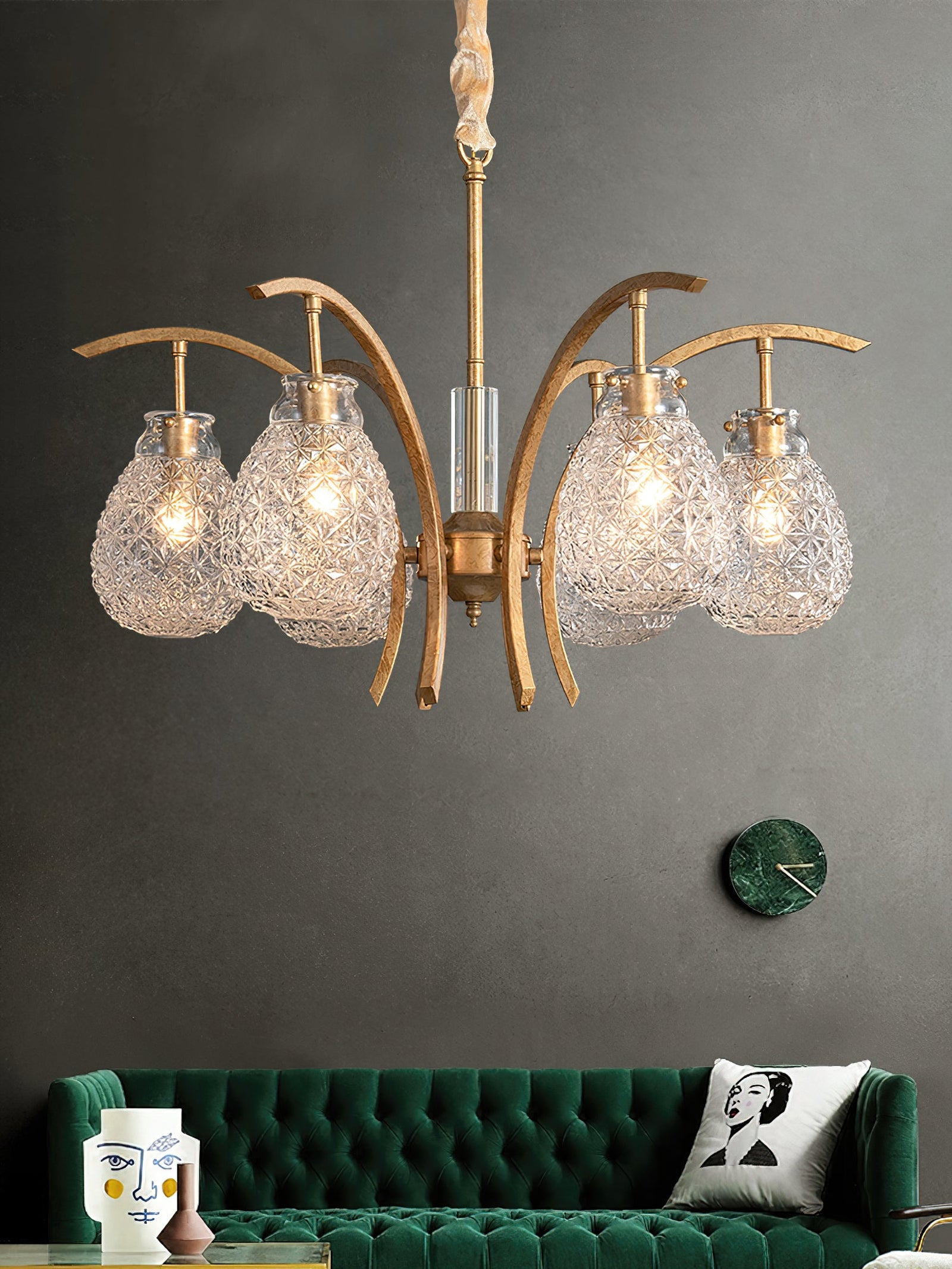 Golden floral glass chandelier - Cueteks