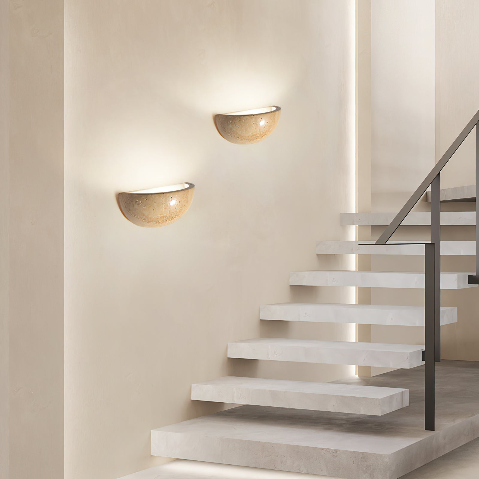 Mid-Century Semi-Circle Stone Wall Lamp - Cueteks