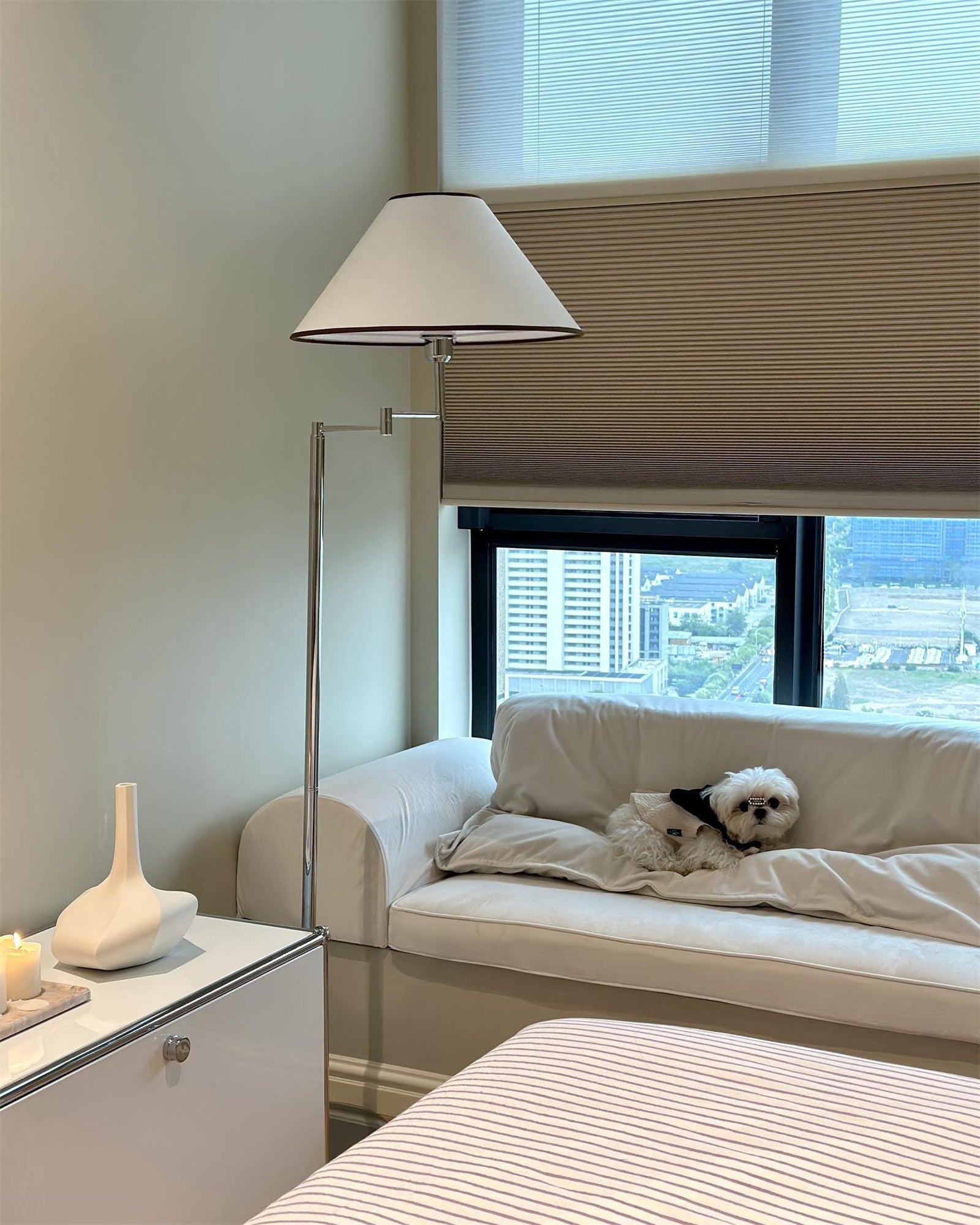 Contemporary Chrome Swing Arm Floor Lamp - Cueteks