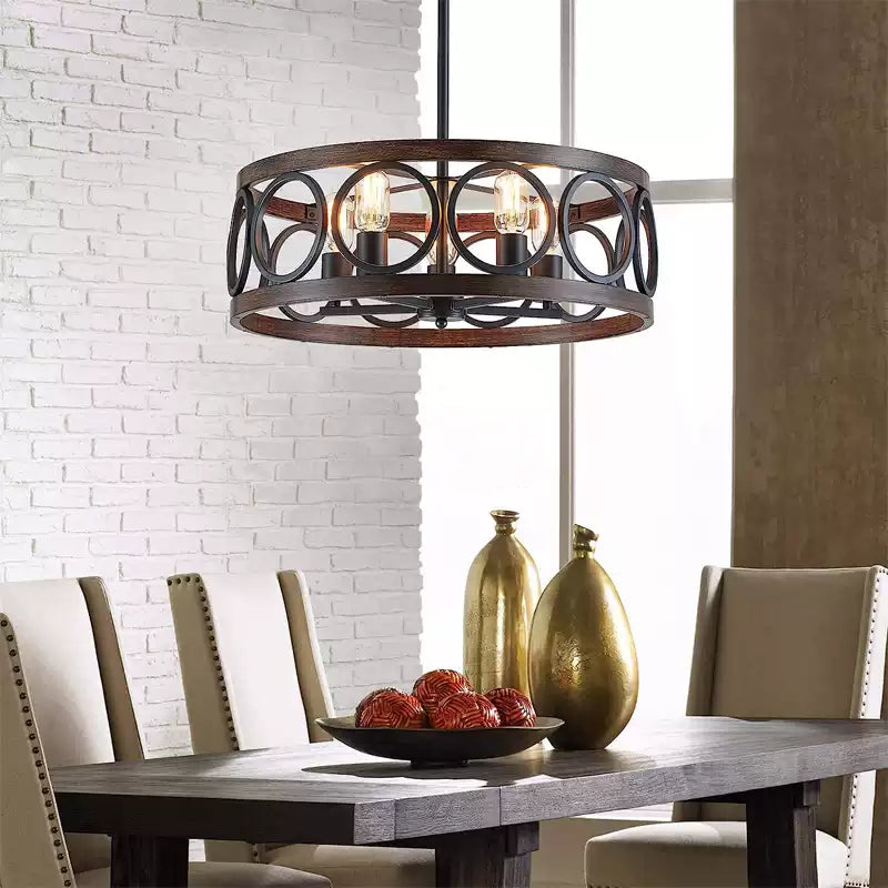 Franklin Bronze Vintage Wood Drum Chandelier - Cueteks