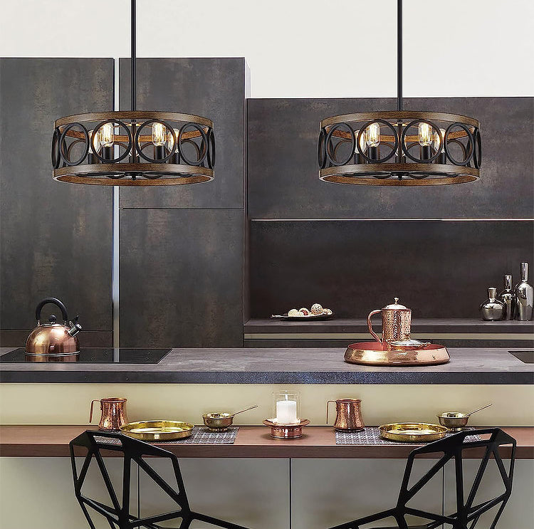 Franklin Bronze Vintage Wood Drum Chandelier - Cueteks