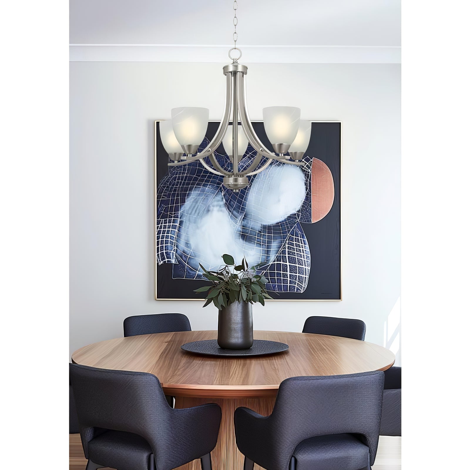 Transitional 5-Light Satin Nickel Chandelier - Cueteks