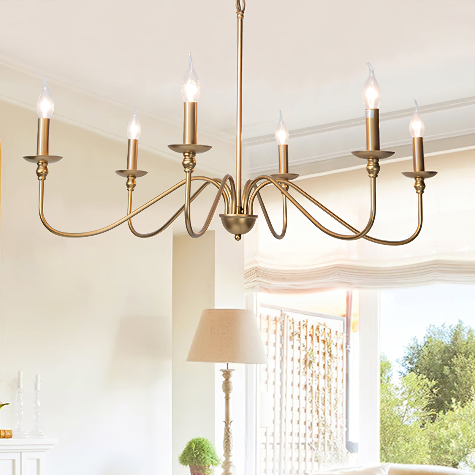 Classic Brass 6-Light Candle Chandelier - Cueteks