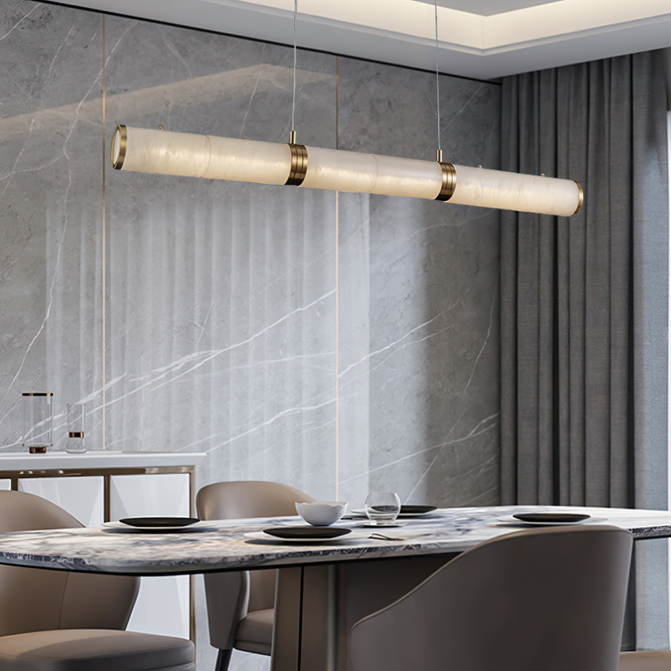 Alabaster Column Linear Chandelier - Cueteks