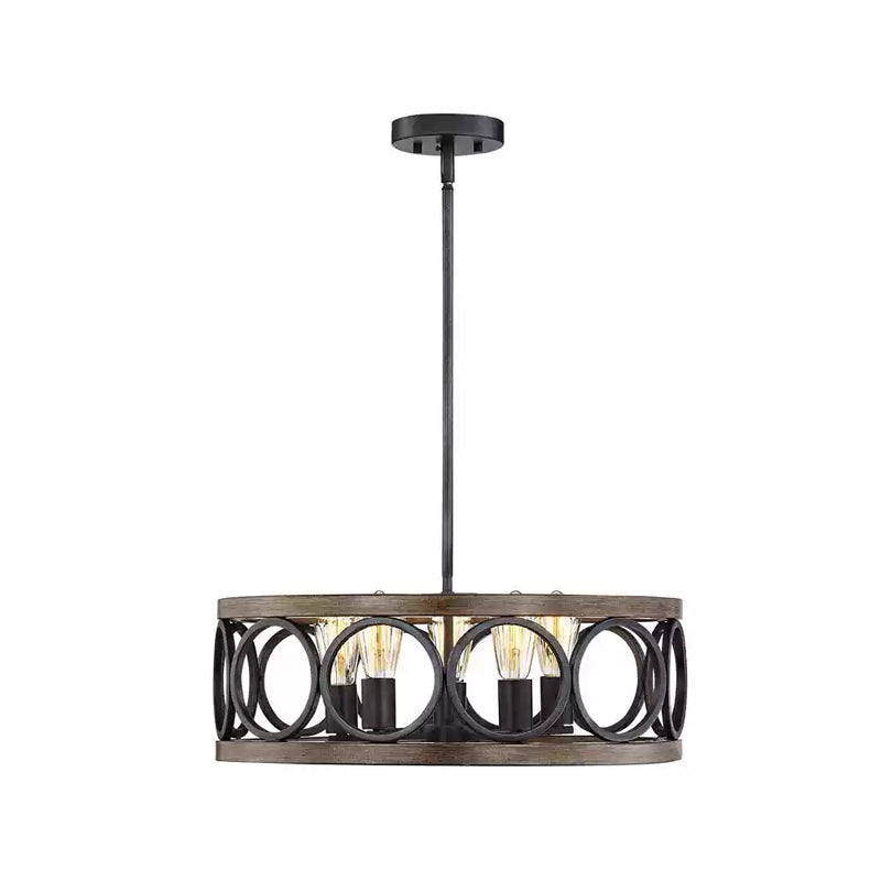Franklin Bronze Vintage Wood Drum Chandelier - Cueteks