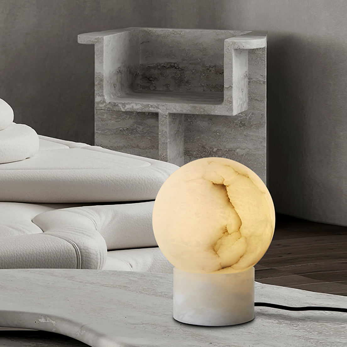 Globe Alabaster Table Lamp - Cueteks