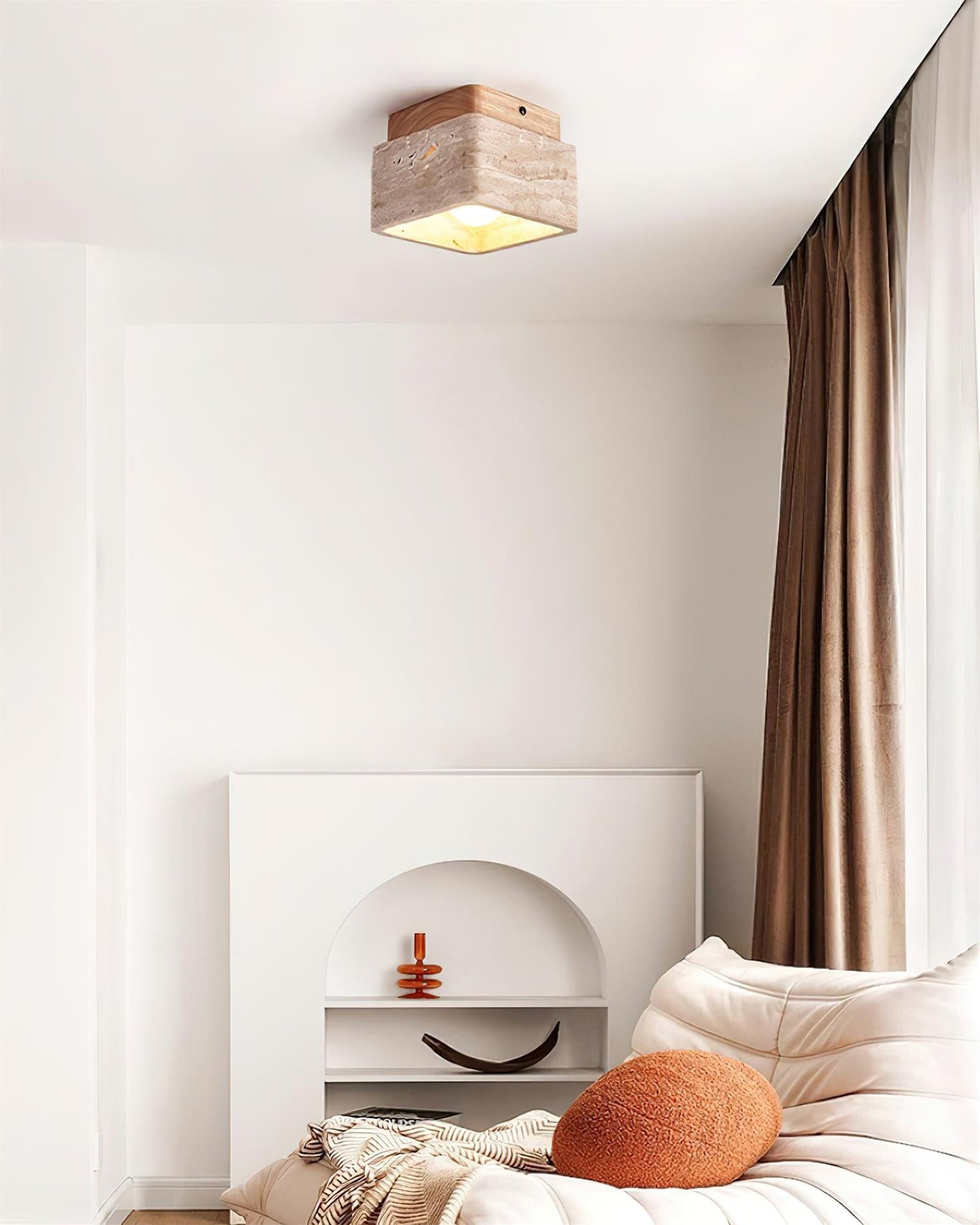 Square Travertine Flush Mount Ceiling Light - Cueteks