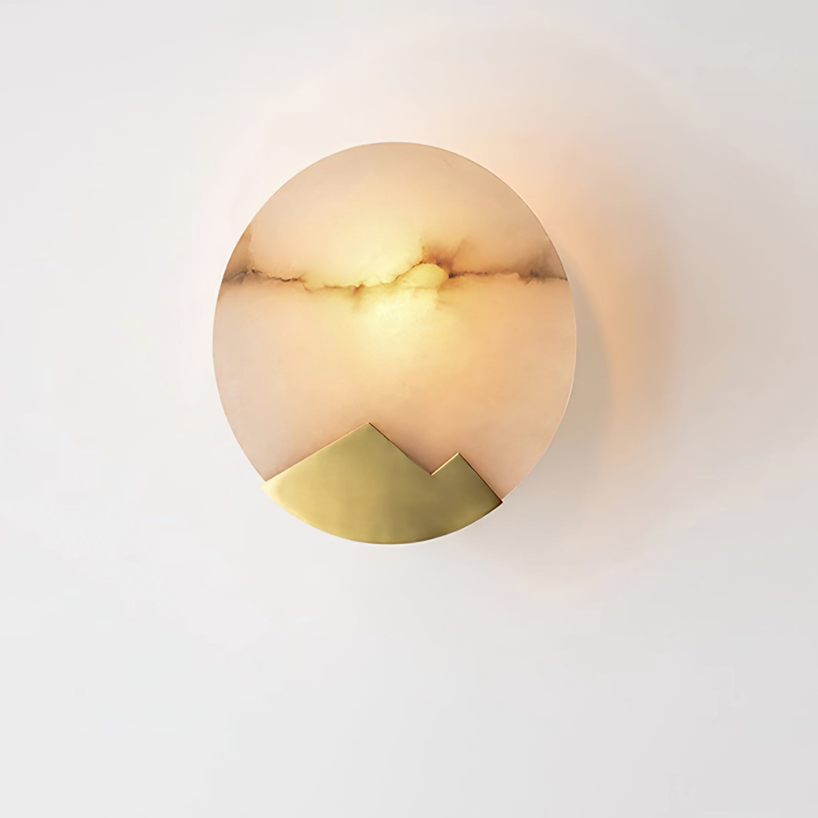 Brass and Alabaster Round Wall Light - Cueteks