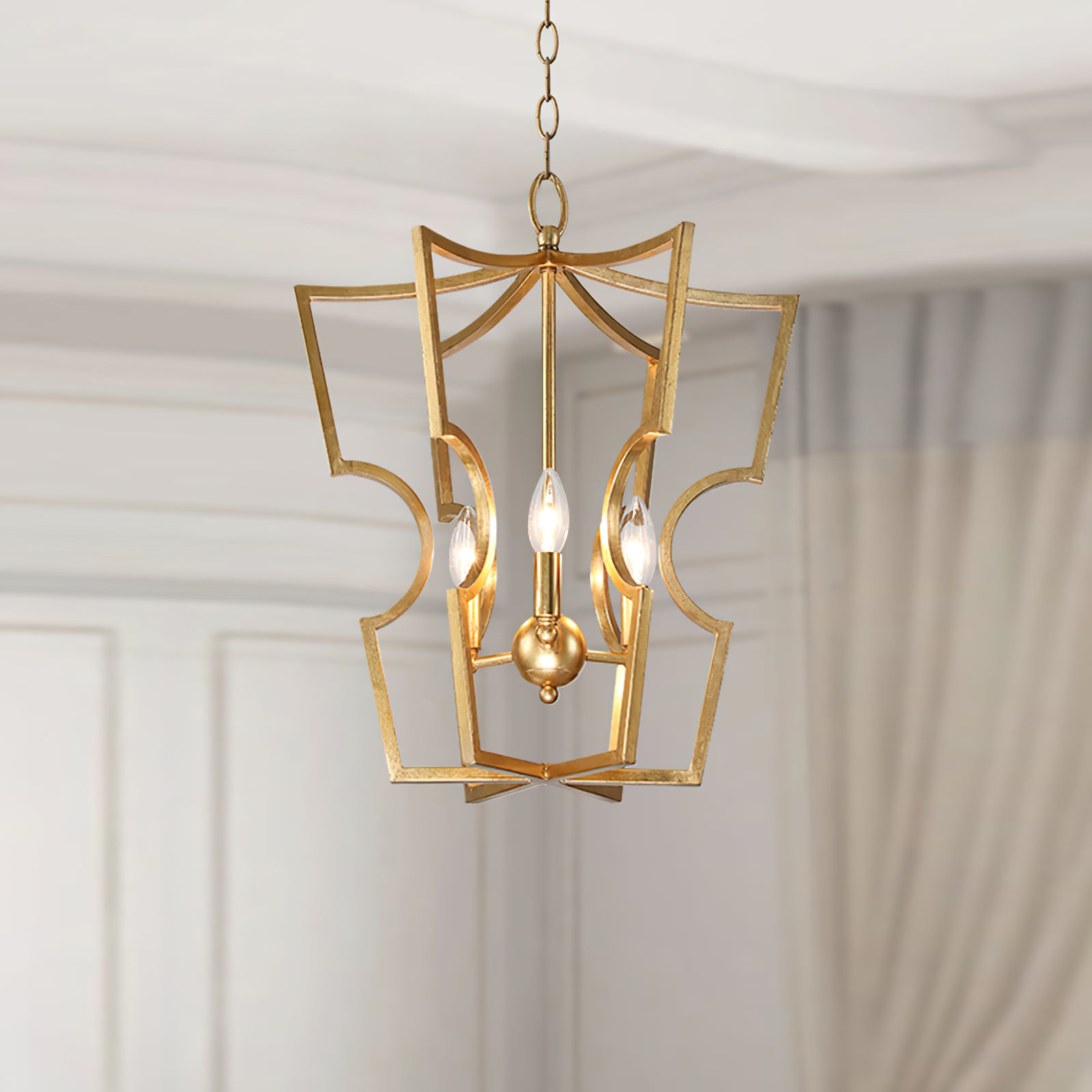 Rustic gold lantern chandelier - Cueteks