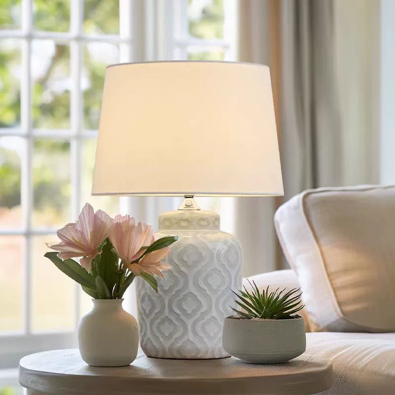 Textured Jar Table Lamp with Tapered Shade - Cueteks