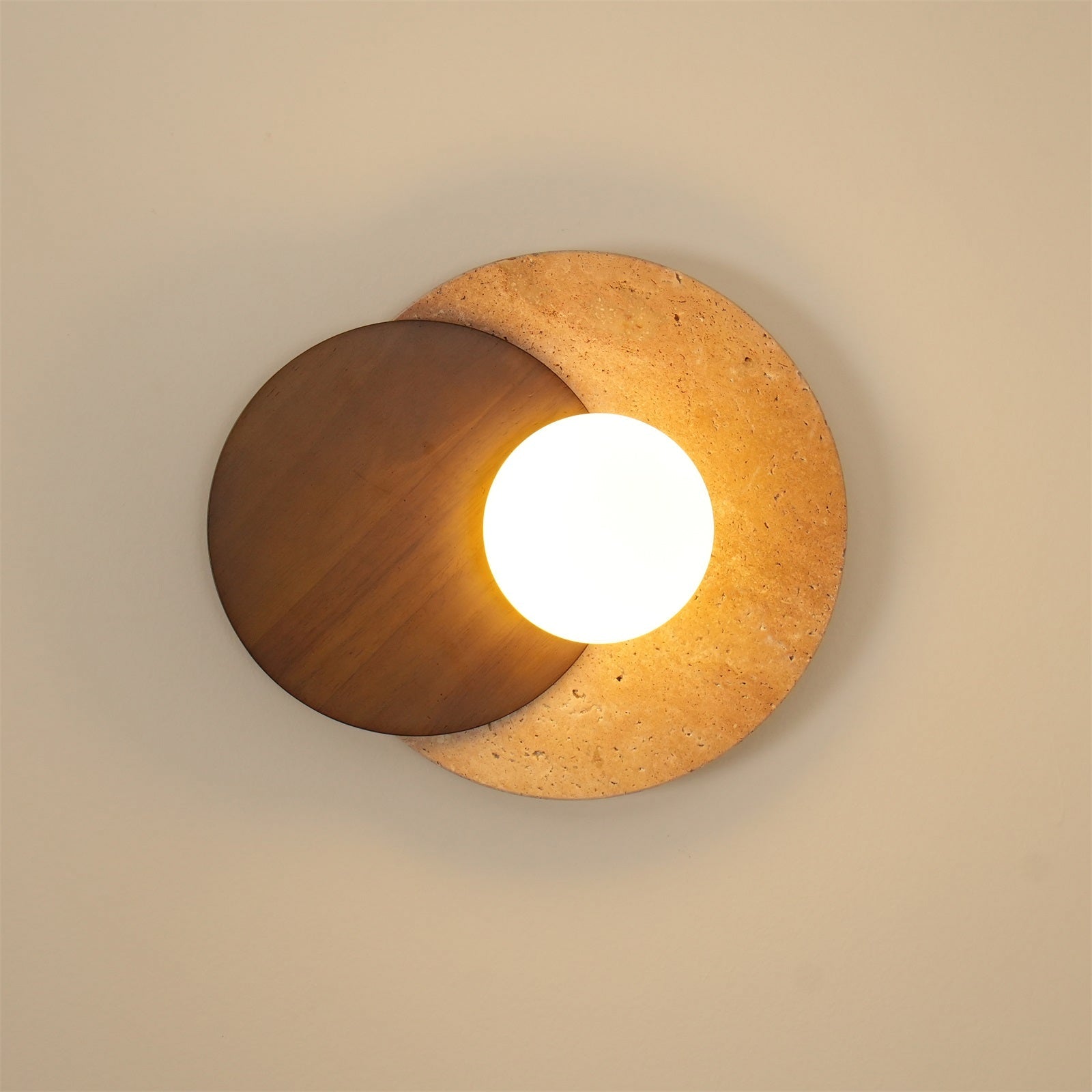 Partial Eclipse Wood & Stone Wall Light - Cueteks