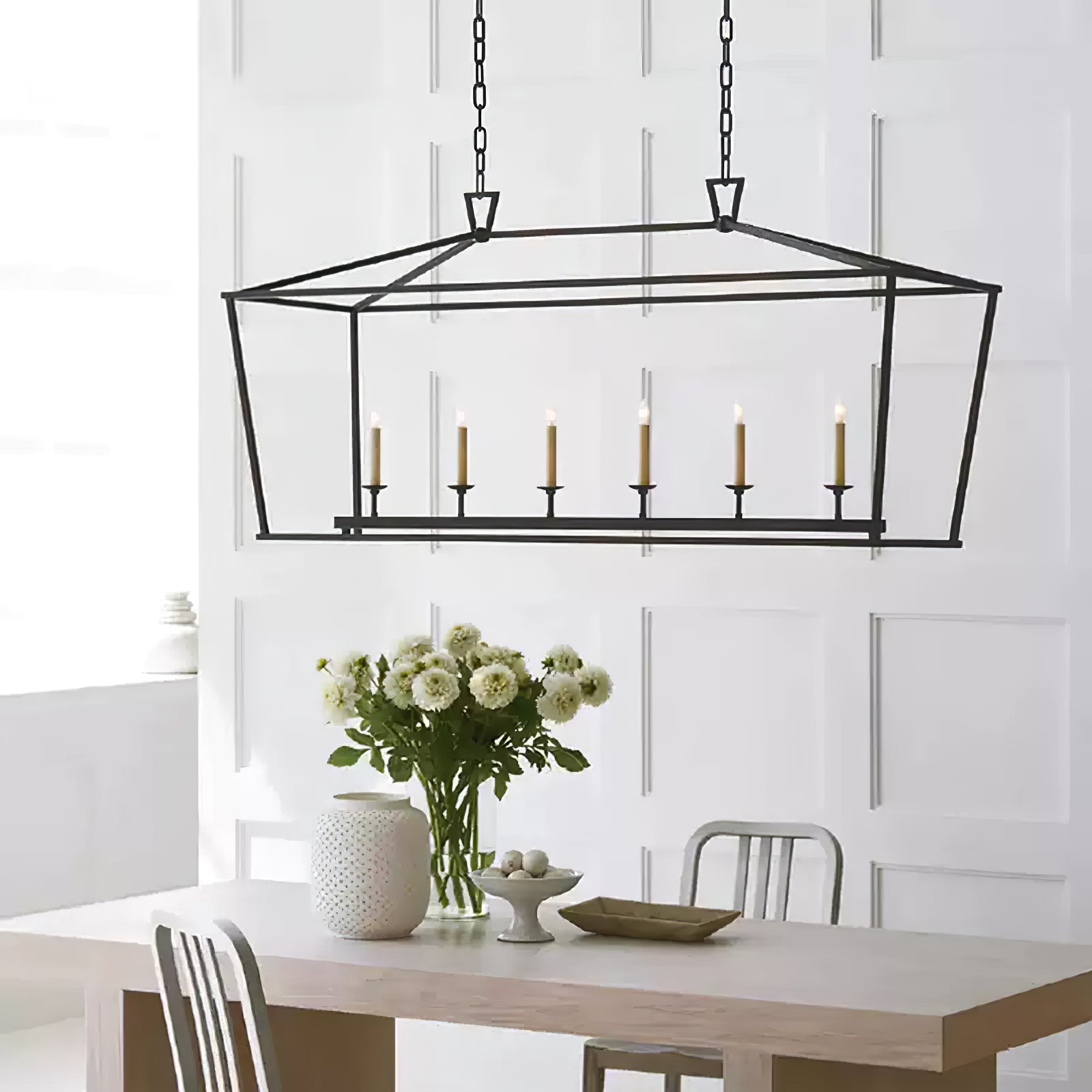 Gold Rectangular Lantern Linear Chandelier - Cueteks
