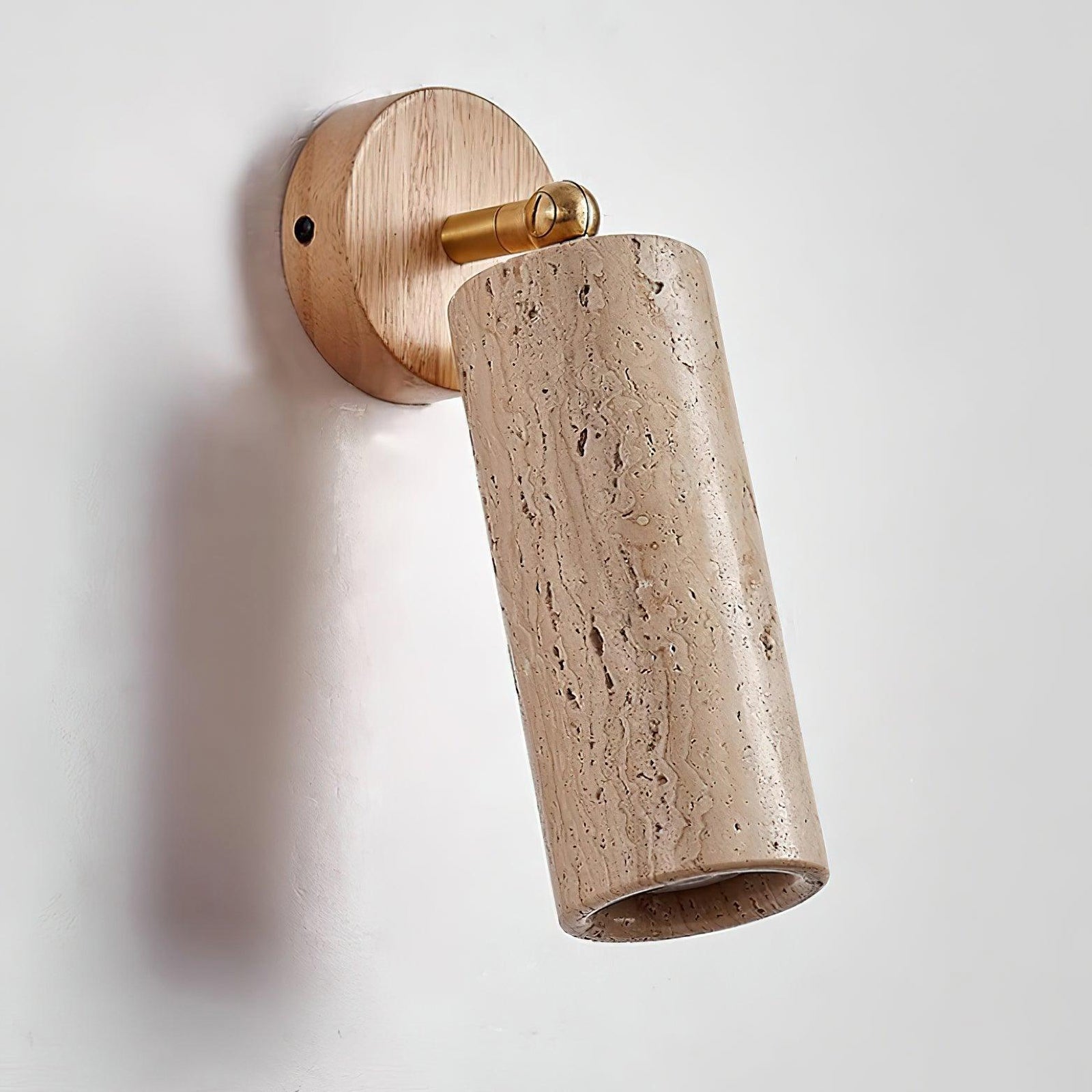 Mireille light wooden plate and unlit travertine cylinder
