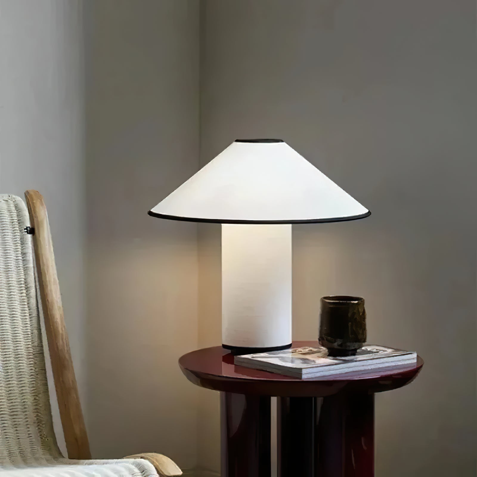 Red Trim Cone Shade Table Lamp - Cueteks