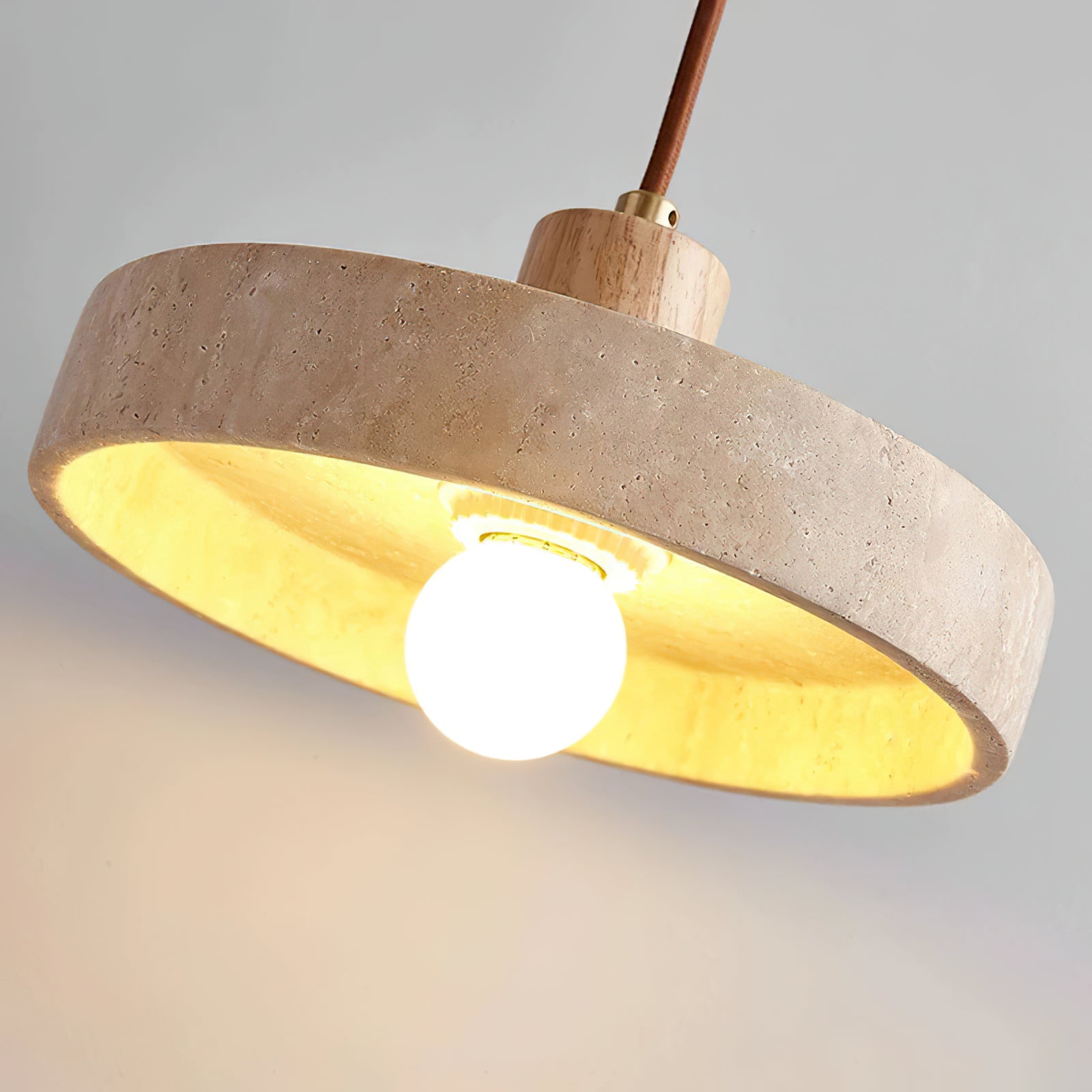 Natural Walnut Wood and Stone Pendant Lamp - Cueteks