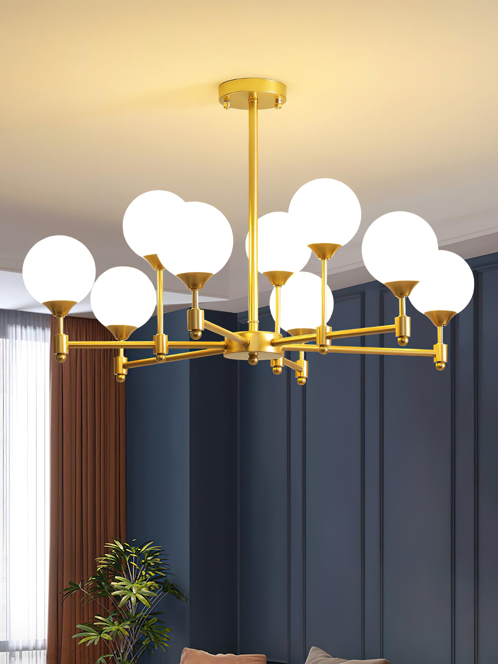 Brass Globe Mid-Century Modern Chandelier - Cueteks