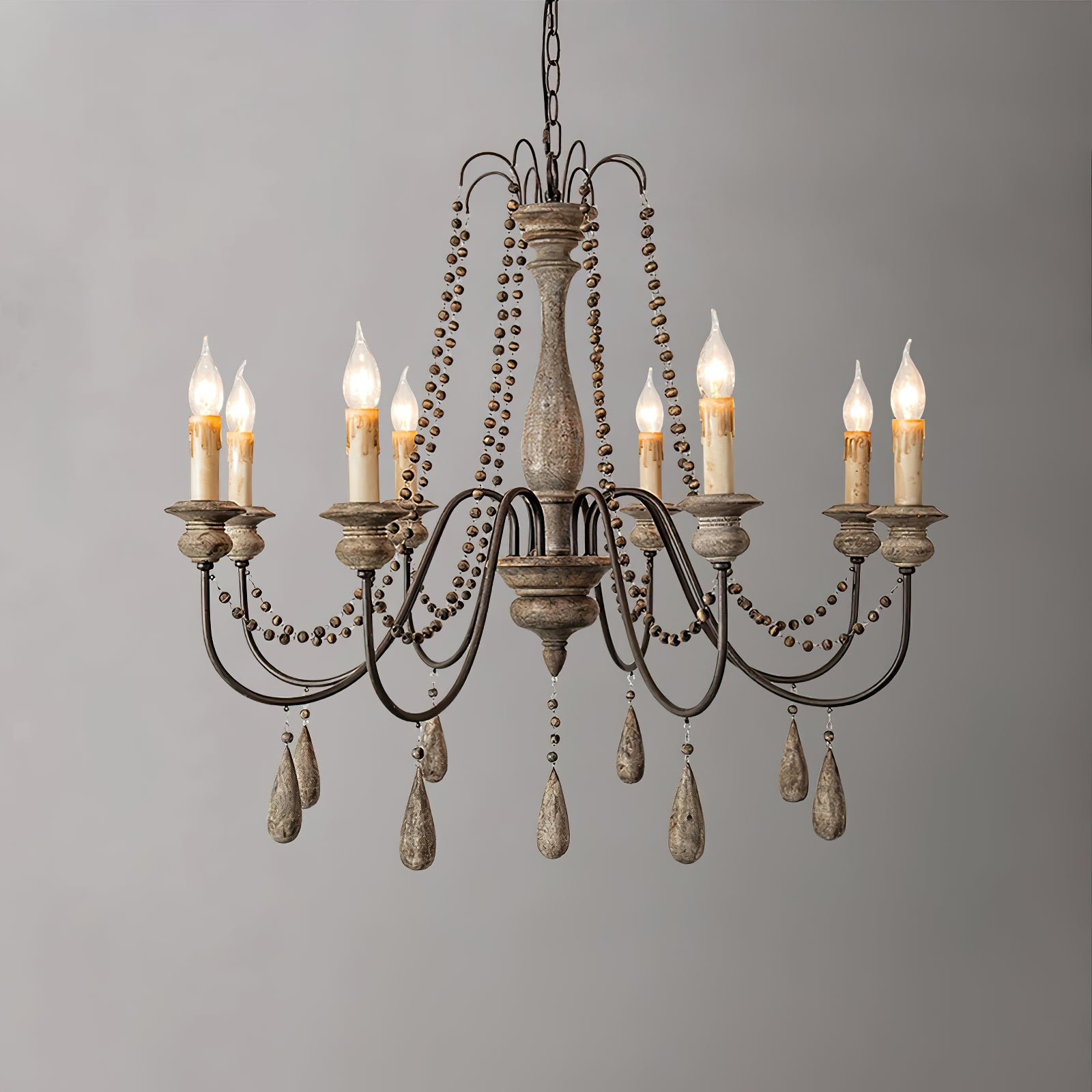 Rustic Beaded Candle Chandelier - Cueteks