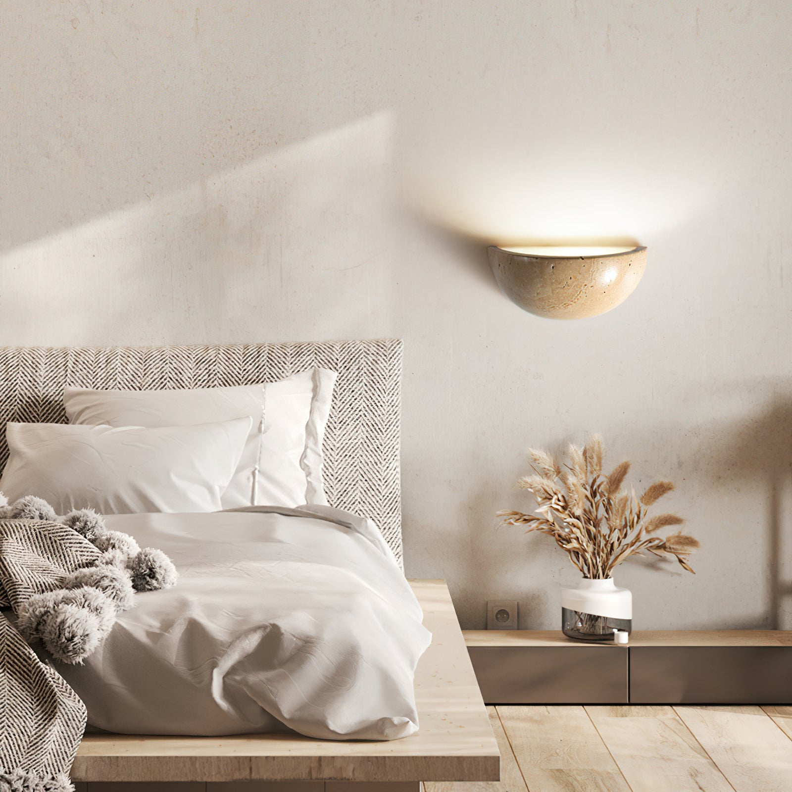 Mid-Century Semi-Circle Stone Wall Lamp - Cueteks