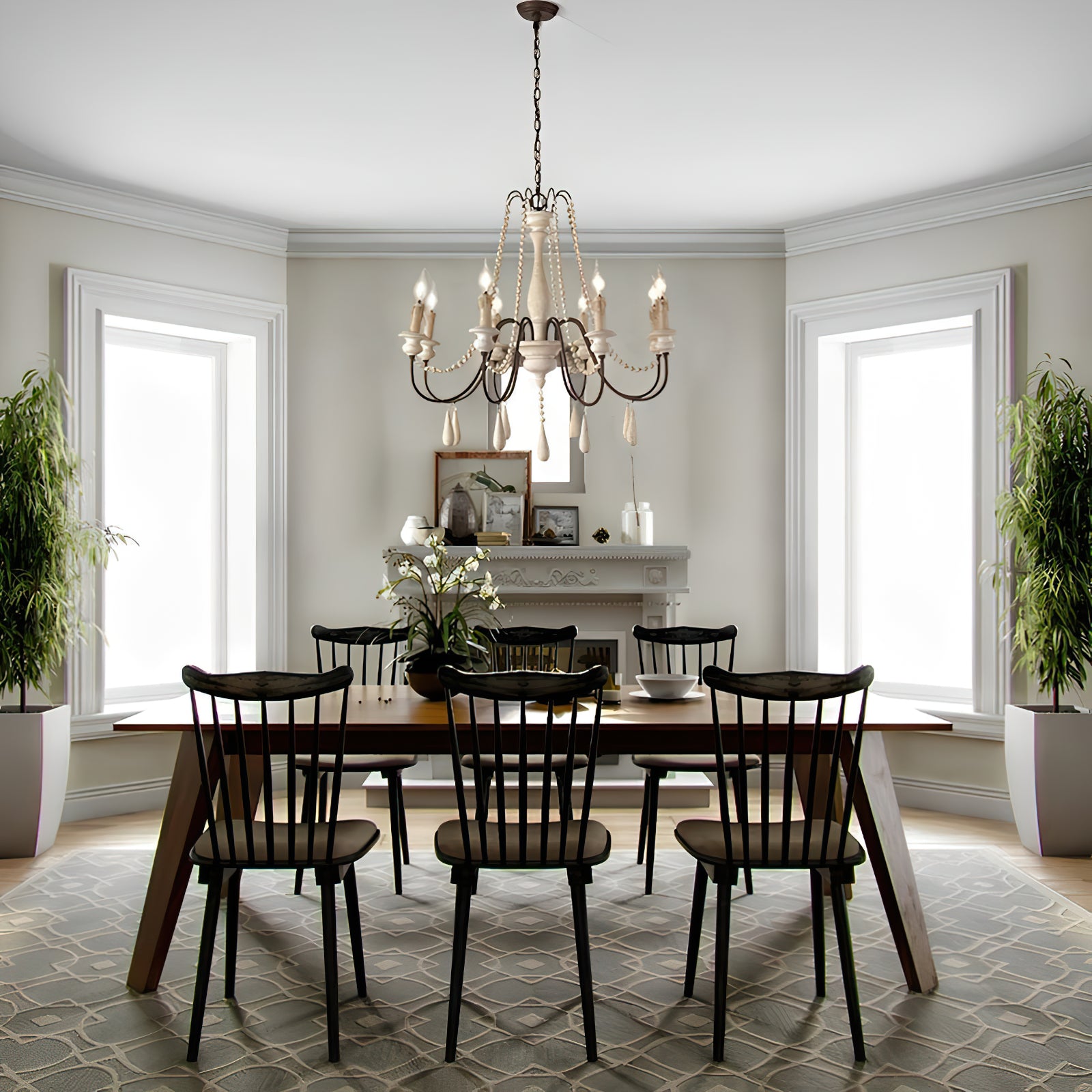 Rustic Beaded Candle Chandelier - Cueteks