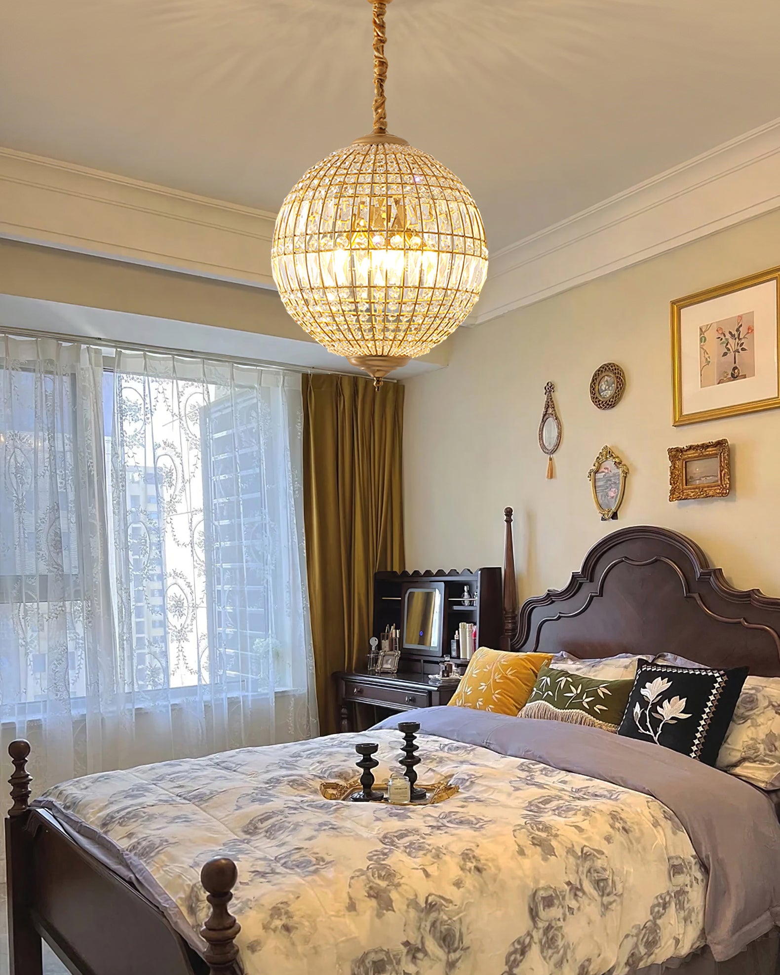 Vintage style crystal ball Pendant Light - Cueteks
