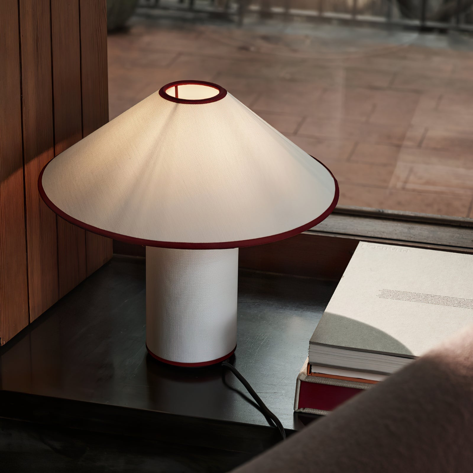 Red Trim Cone Shade Table Lamp - Cueteks