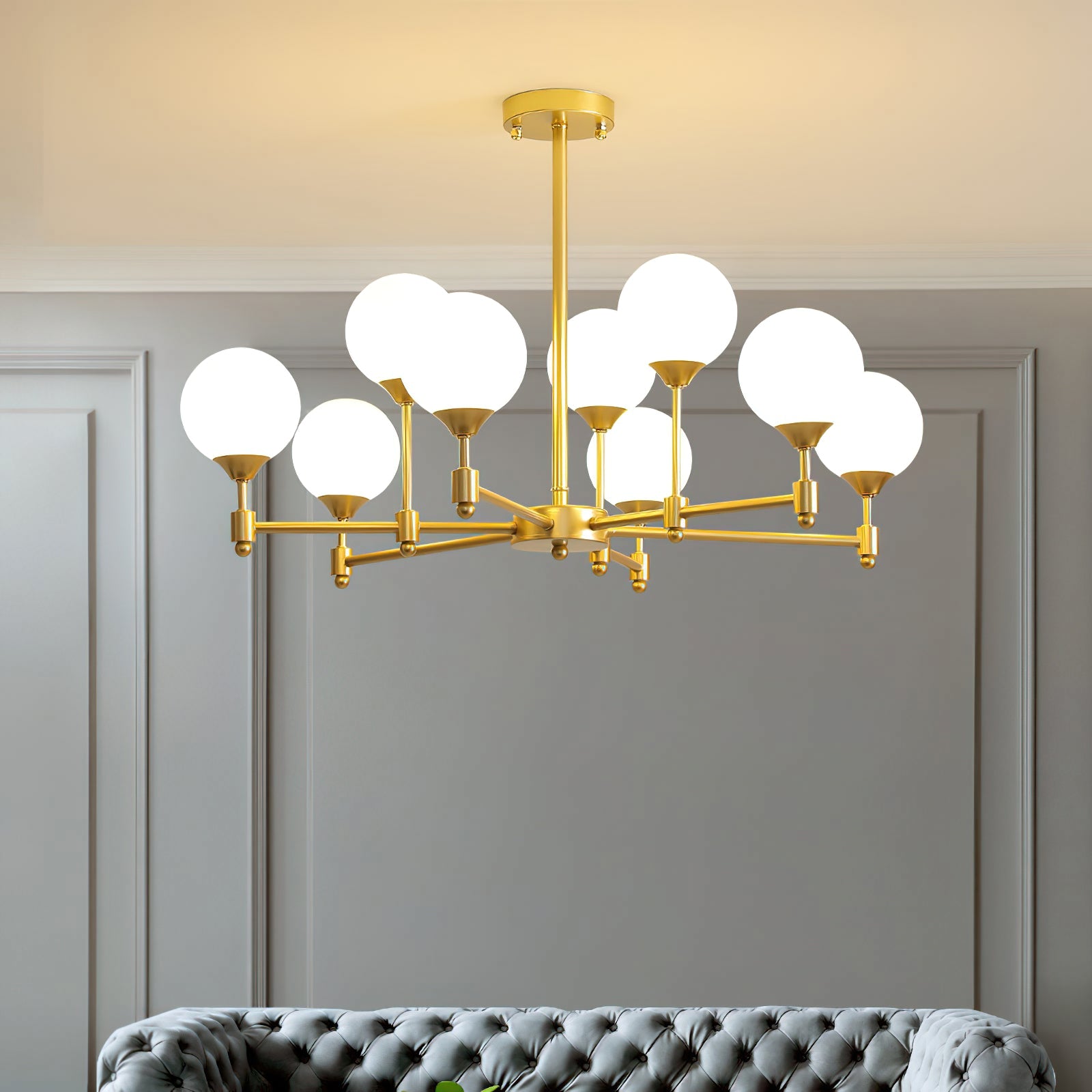 Brass Globe Mid-Century Modern Chandelier - Cueteks