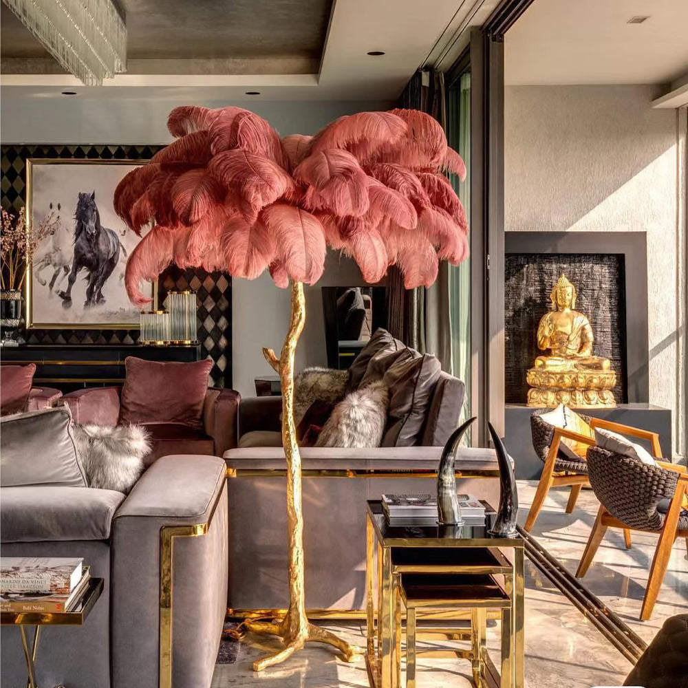 Colorful Ostrich Feather Floor Lamp - Cueteks
