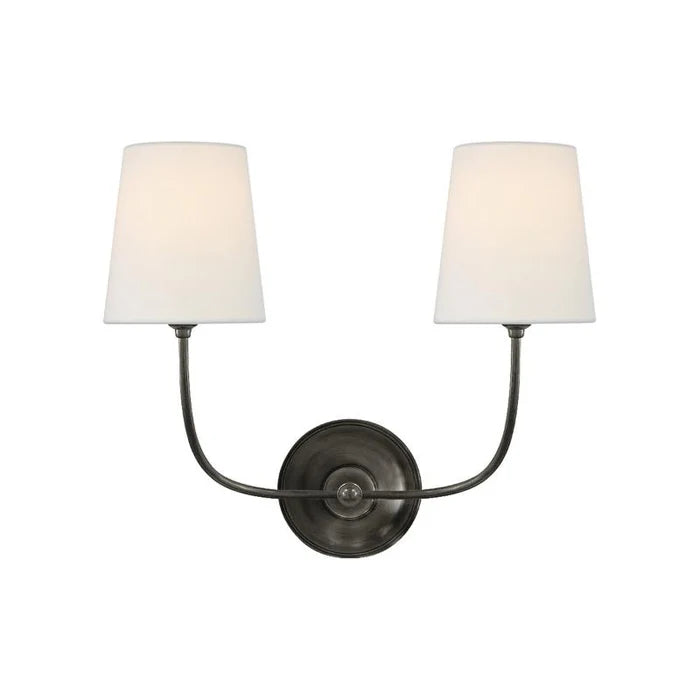 Front view of the black Vendome double wall light with round backplate.