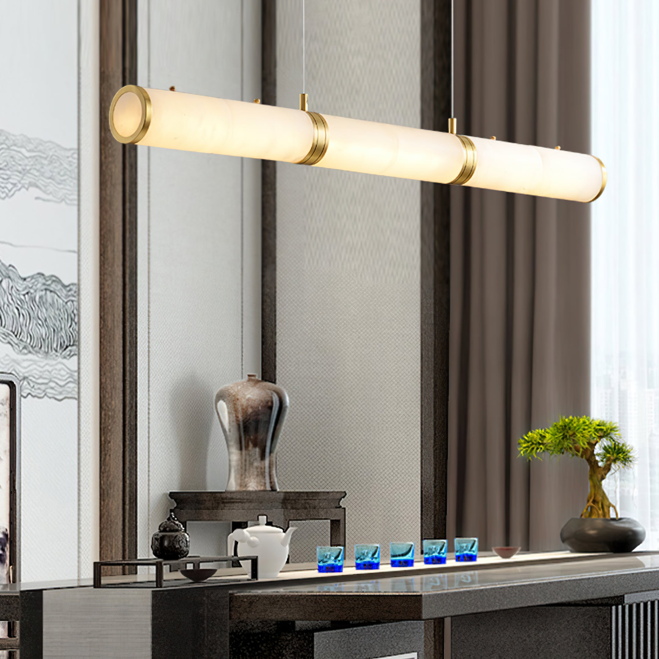 Alabaster Column Linear Chandelier - Cueteks