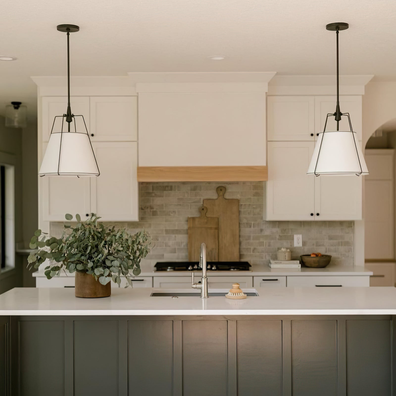 Renée Conical Gold and Fabric  Pendant Lamp - Cueteks