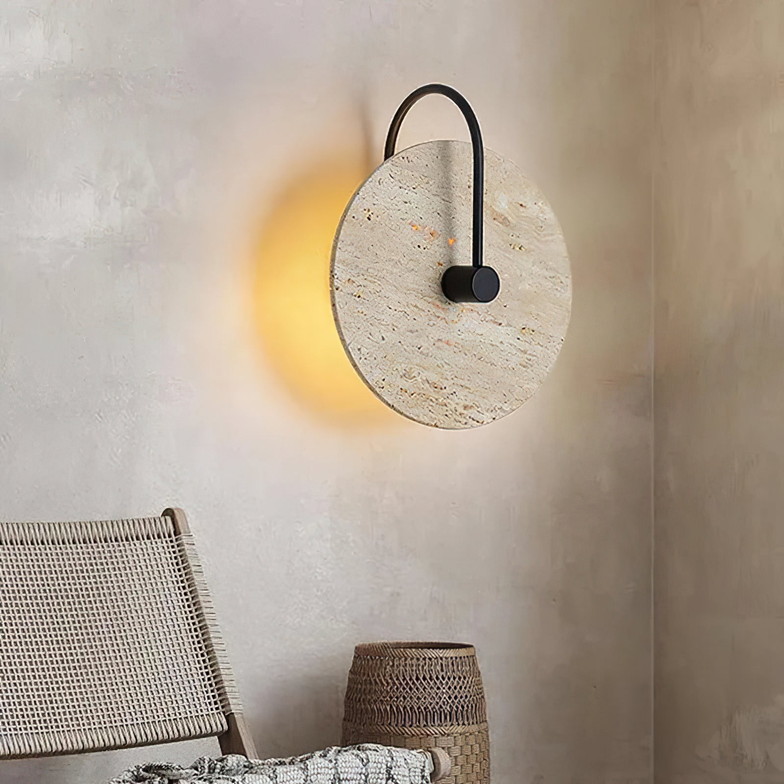 Minimalist Circular Travertine Wall Sconce - Cueteks