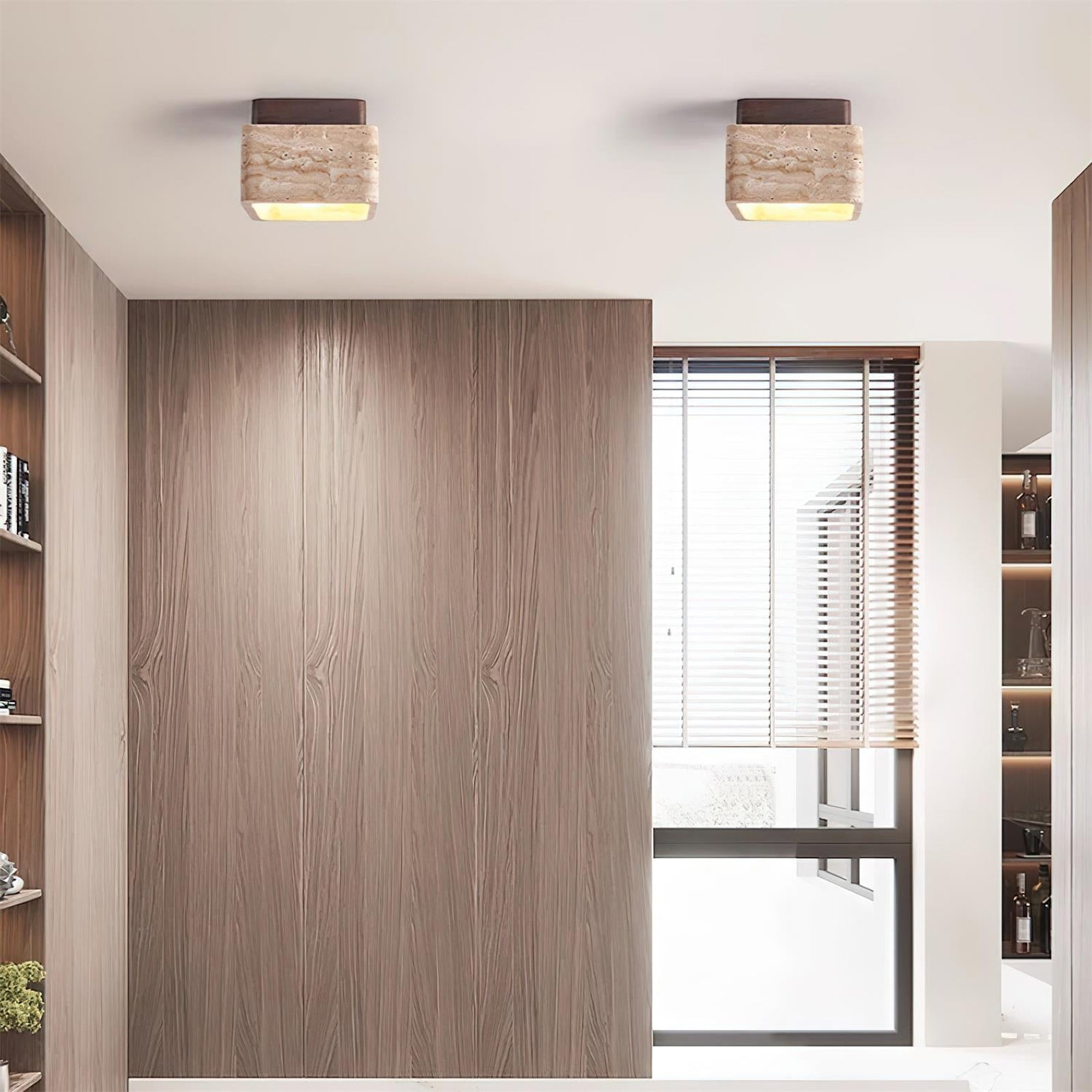 Square Travertine Flush Mount Ceiling Light - Cueteks