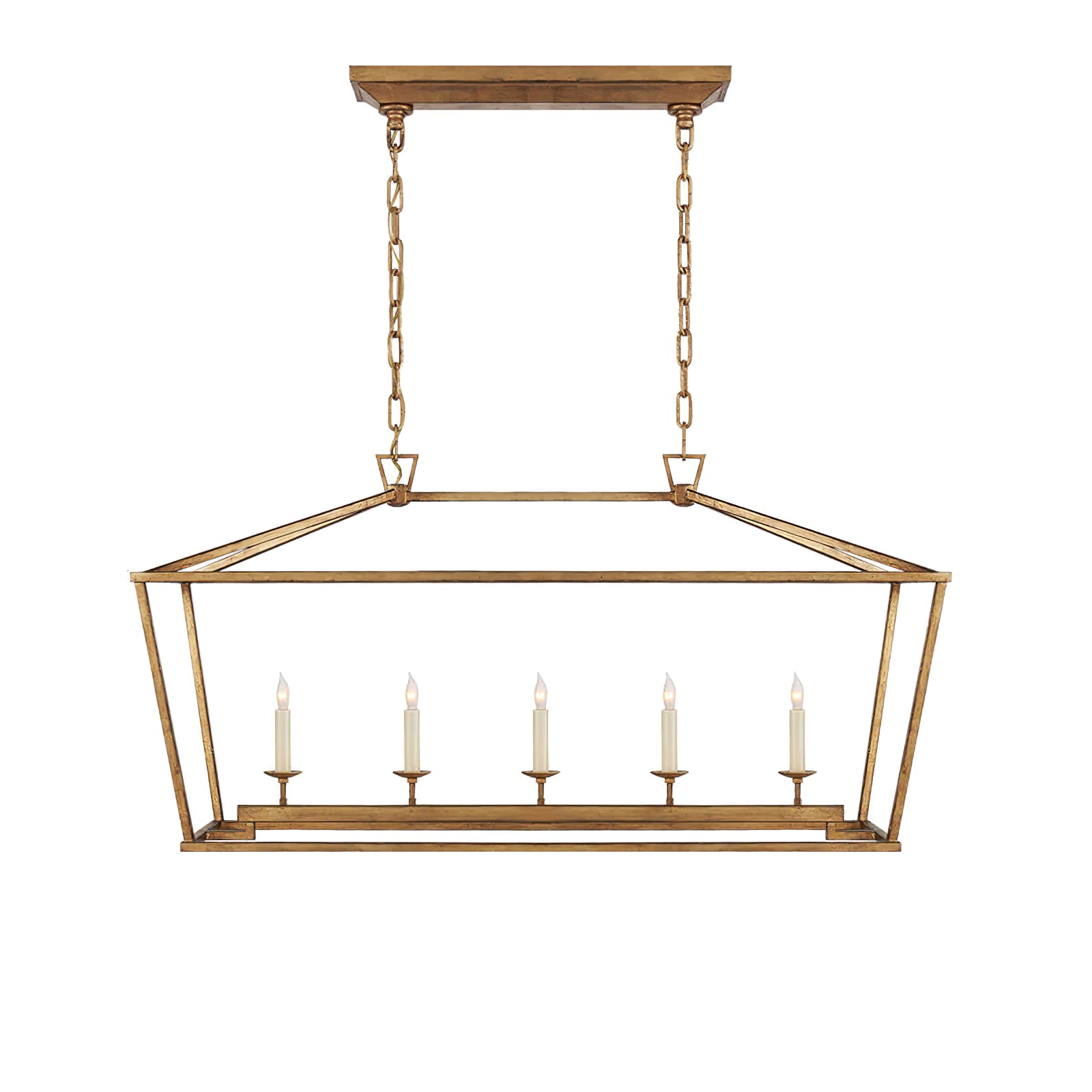 Gold Rectangular Lantern Linear Chandelier - Cueteks