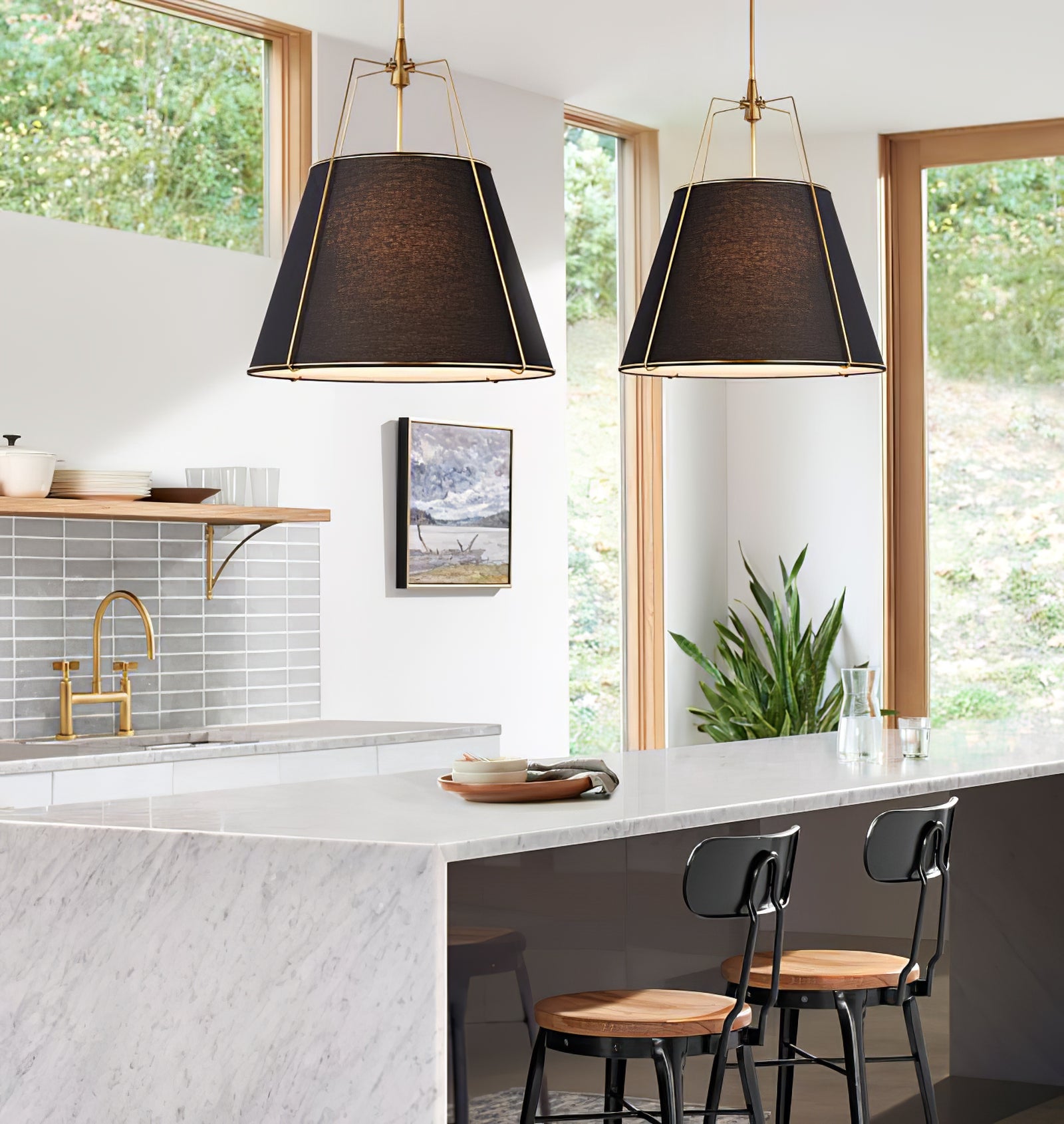 Renée Conical Gold and Fabric  Pendant Lamp - Cueteks