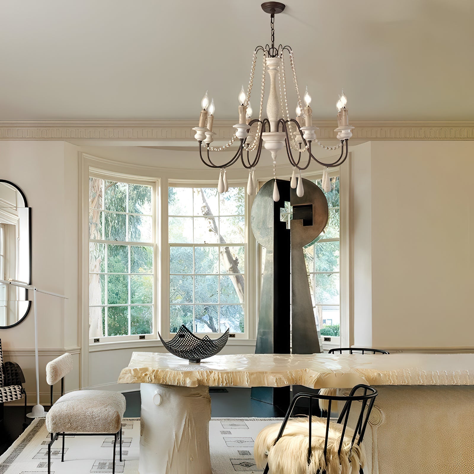 Rustic Beaded Candle Chandelier - Cueteks