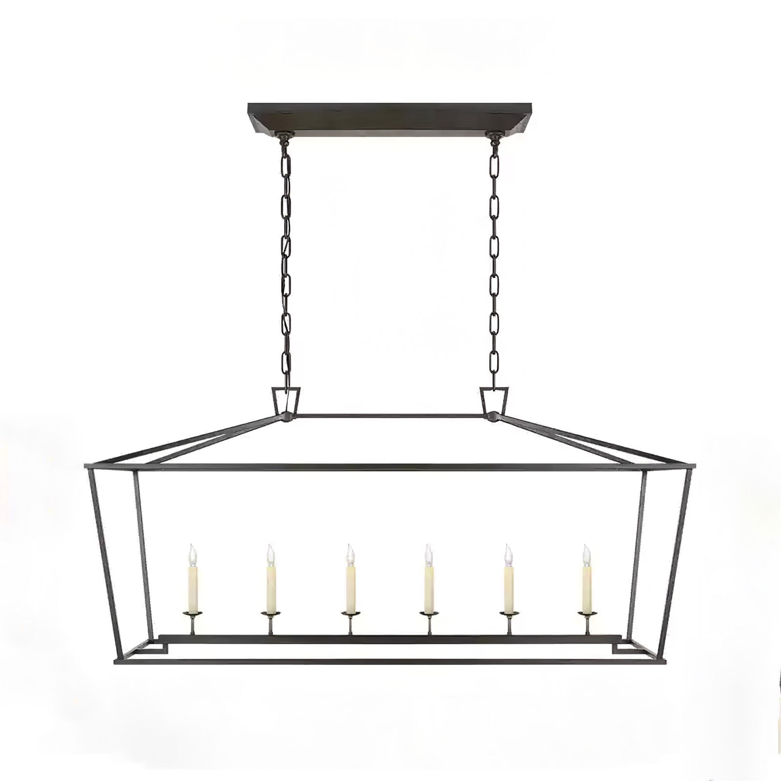 Gold Rectangular Lantern Linear Chandelier - Cueteks
