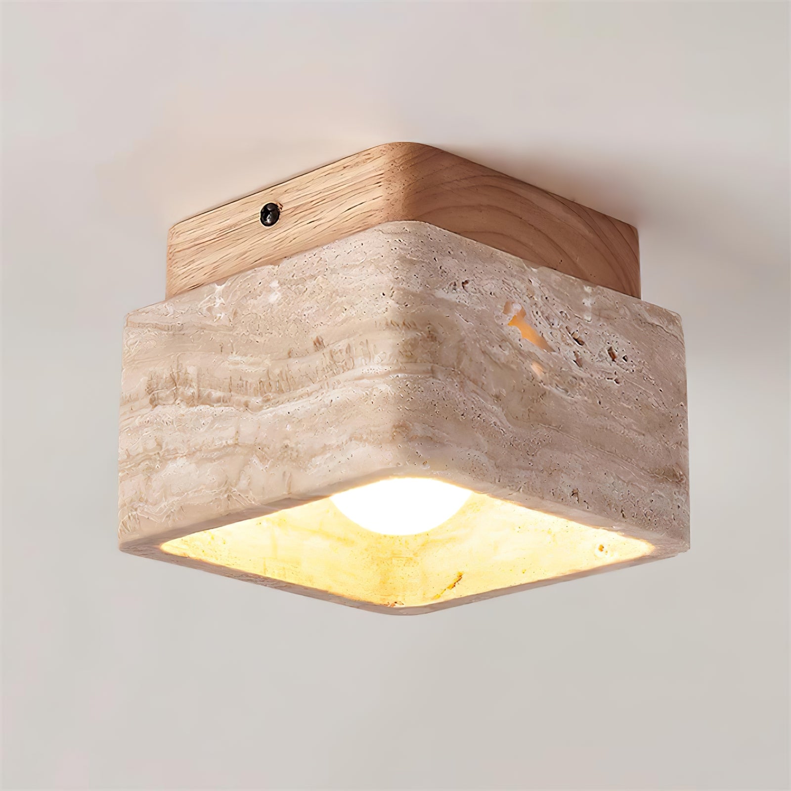 Square Travertine Flush Mount Ceiling Light - Cueteks