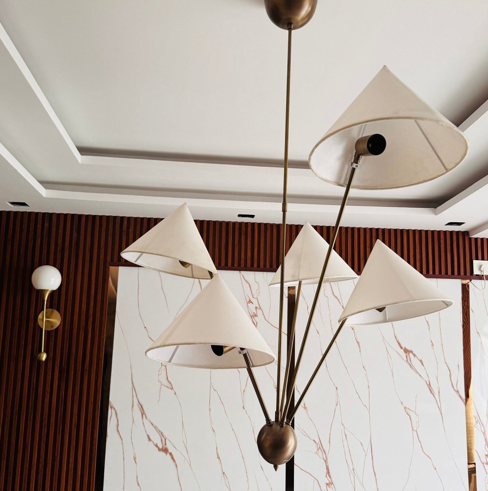 5-Arm Fabric Cone Chandelier - Cueteks