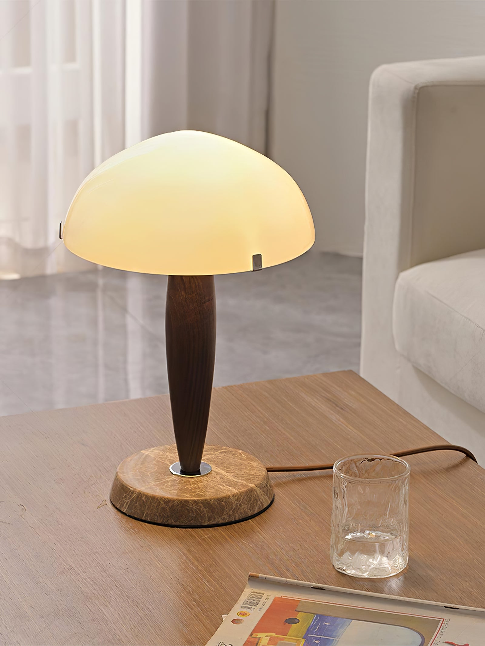 Scandi Walnut Dome Table Lamp - Cueteks