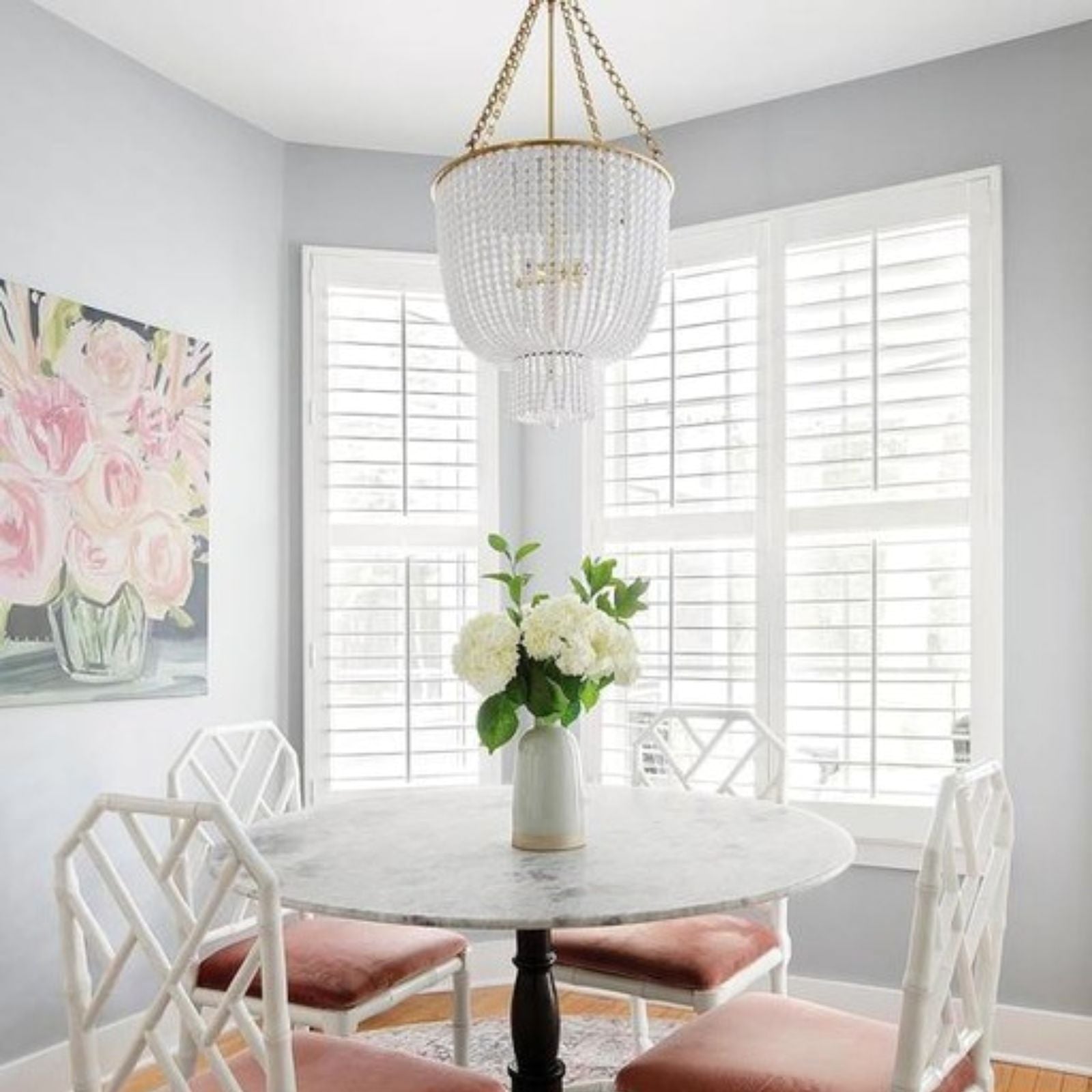 White Beaded Jacqueline Chandelier - Cueteks