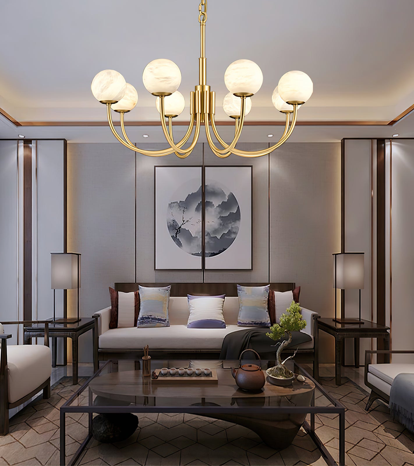 Aurelian Alabaster Globe Chandelier - Cueteks
