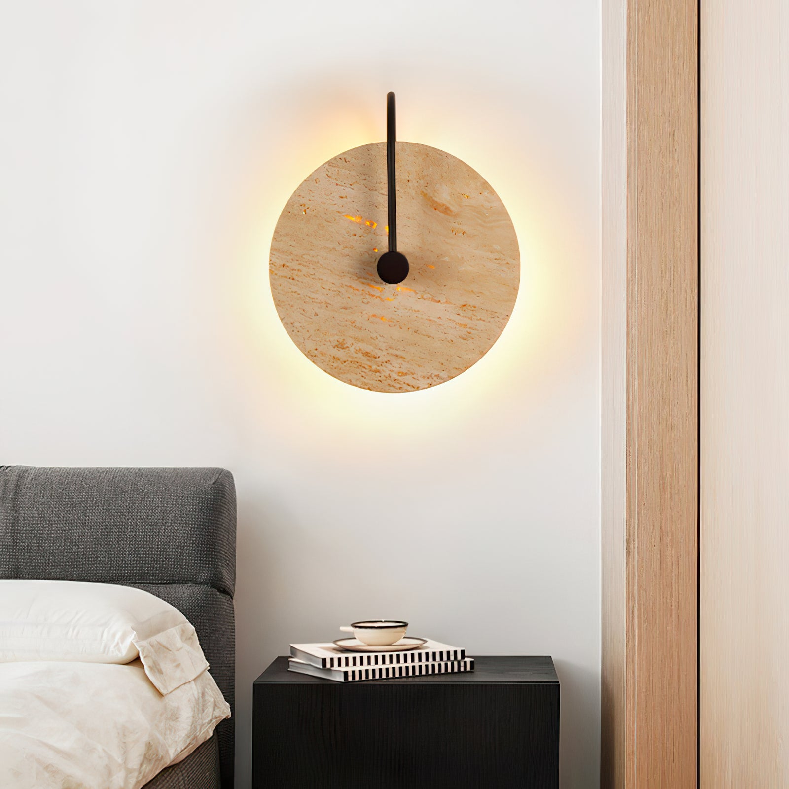 Minimalist Circular Travertine Wall Sconce - Cueteks