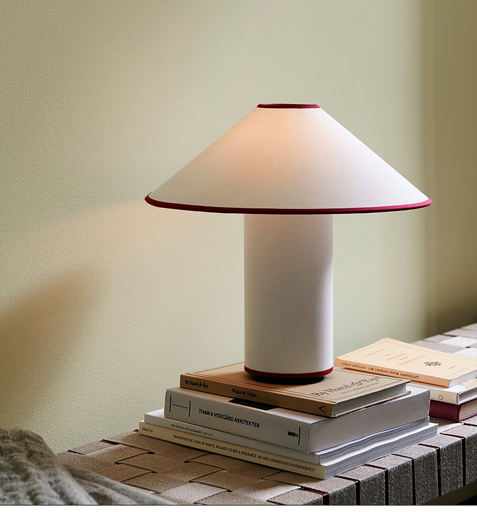 Red Trim Cone Shade Table Lamp - Cueteks
