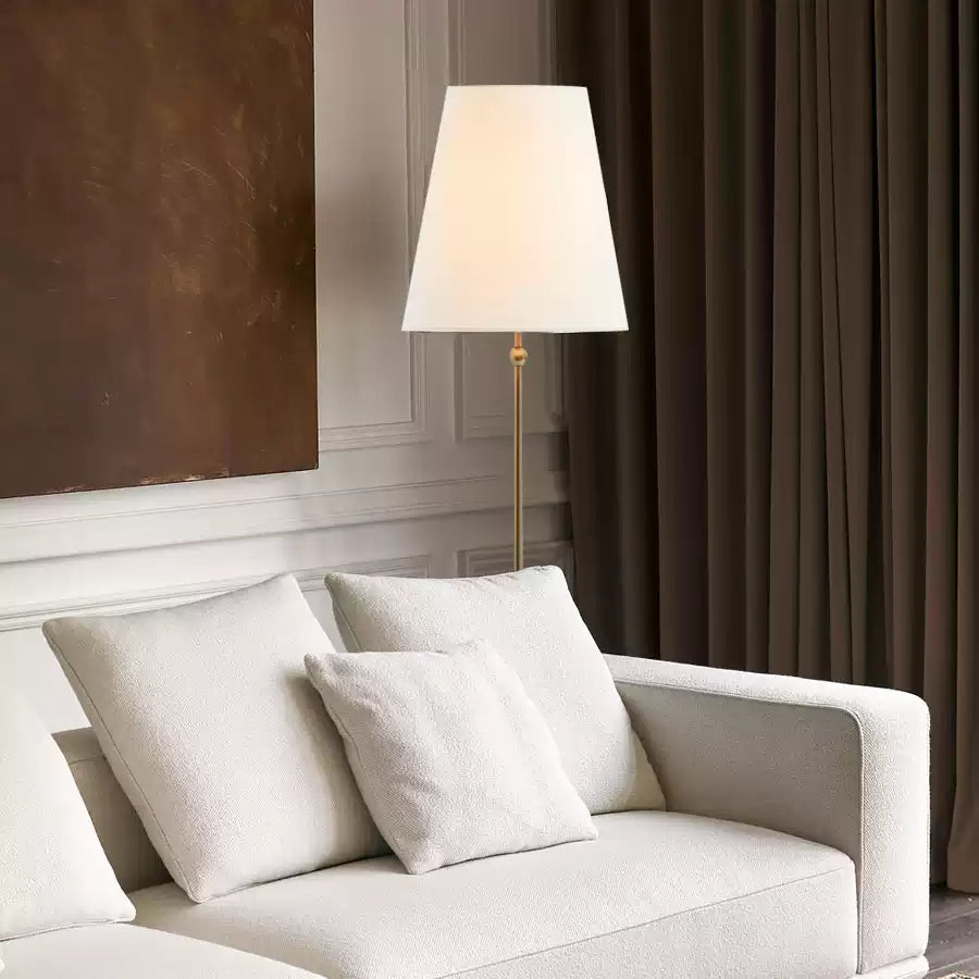 Minimalist Brass Floor Lamp with Fabric Shade - Cueteks