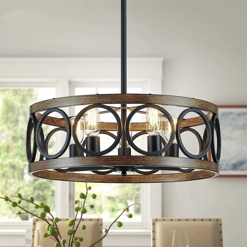 Franklin Bronze Vintage Wood Drum Chandelier - Cueteks