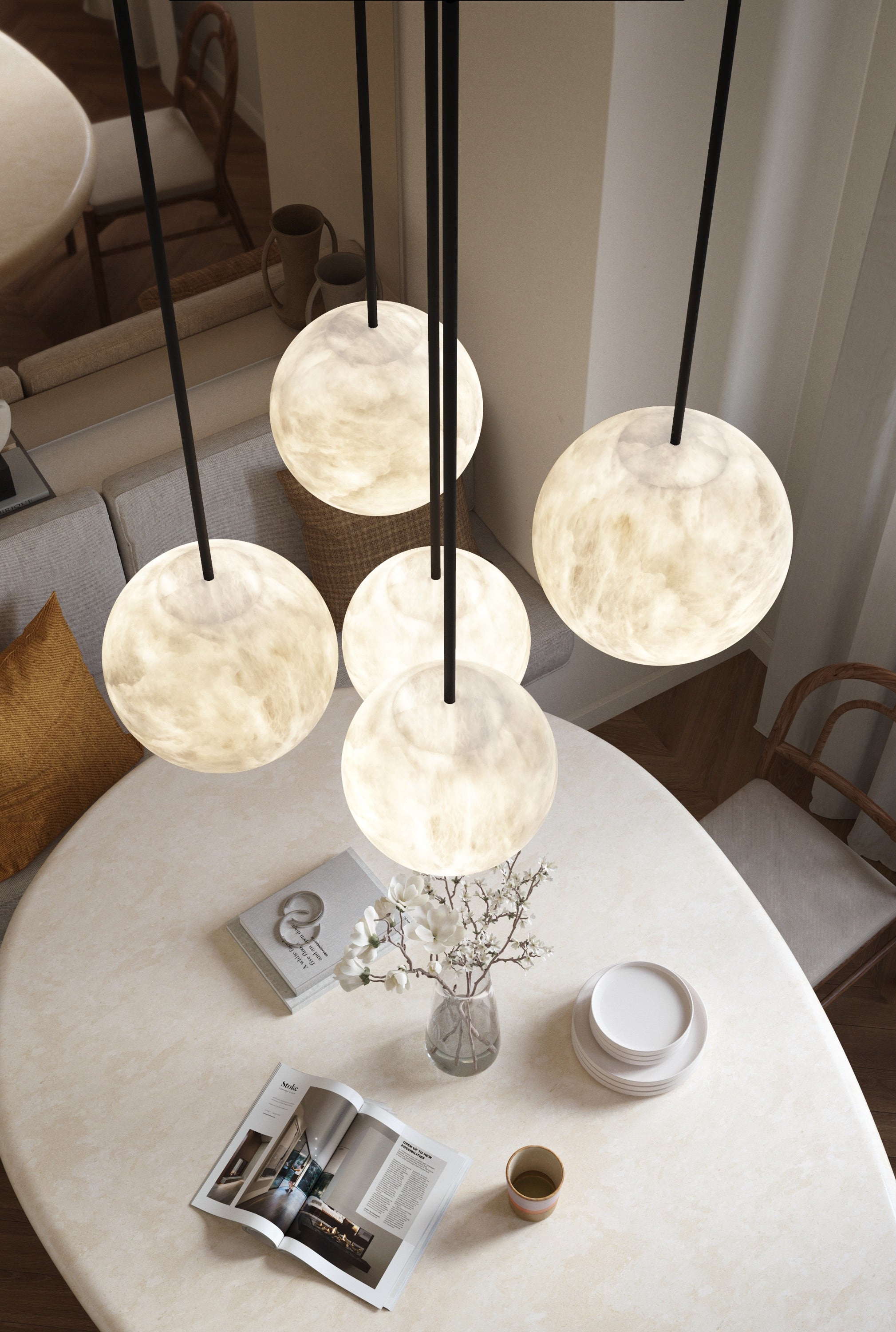 Luxury Multi-Globe Alabaster Pendant Light - Cueteks