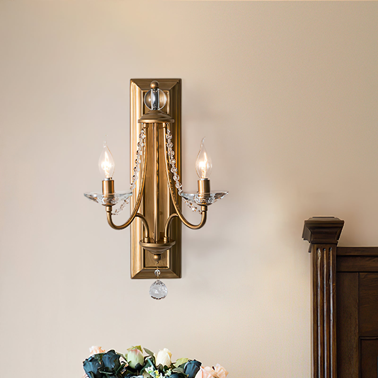 French Country Wood Backplate Wall Lamp - Cueteks