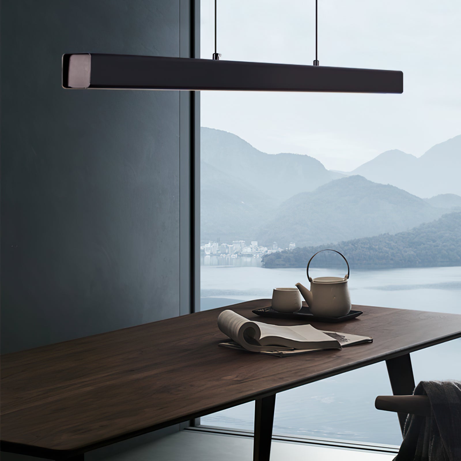 Walnut minimalist wood chandelier - Cueteks