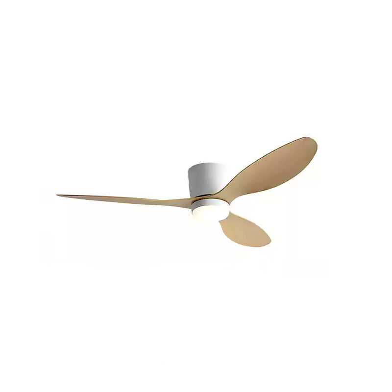 Three pale wood-toned fan blades around a light-coloured housing and central lamp
