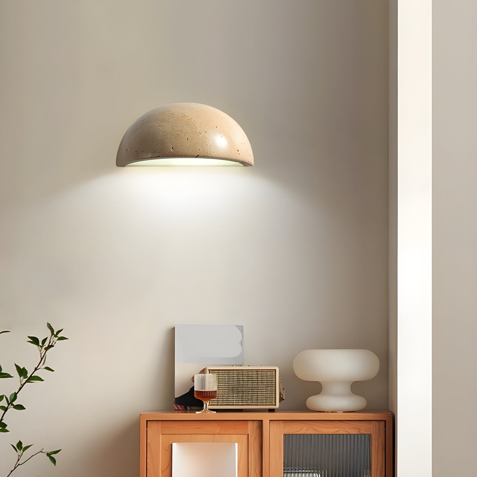 Mid-Century Semi-Circle Stone Wall Lamp - Cueteks